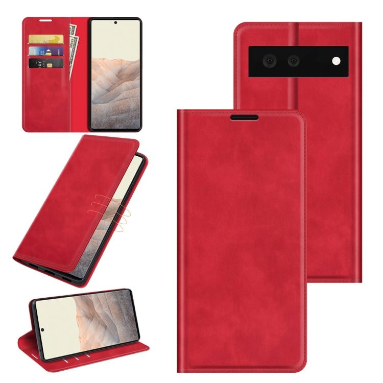 Per Google Pixel 6 Custodia in pelle con ventosa magnetica per affari retro-pelle con supporto, slot per schede e portafoglio, For Google Pixel 6