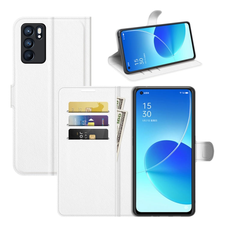Per OPPO Reno6 5G Litchi Texture Custodia protettiva a vibrazione orizzontale con supporto e slot per schede e portafoglio, For OPPO Reno6 5G