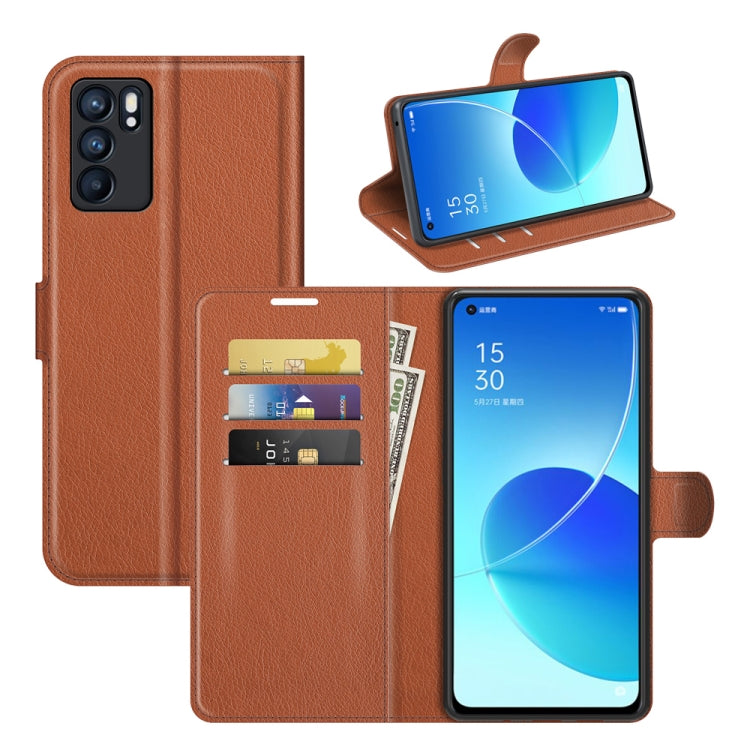 Per OPPO Reno6 5G Litchi Texture Custodia protettiva a vibrazione orizzontale con supporto e slot per schede e portafoglio, For OPPO Reno6 5G