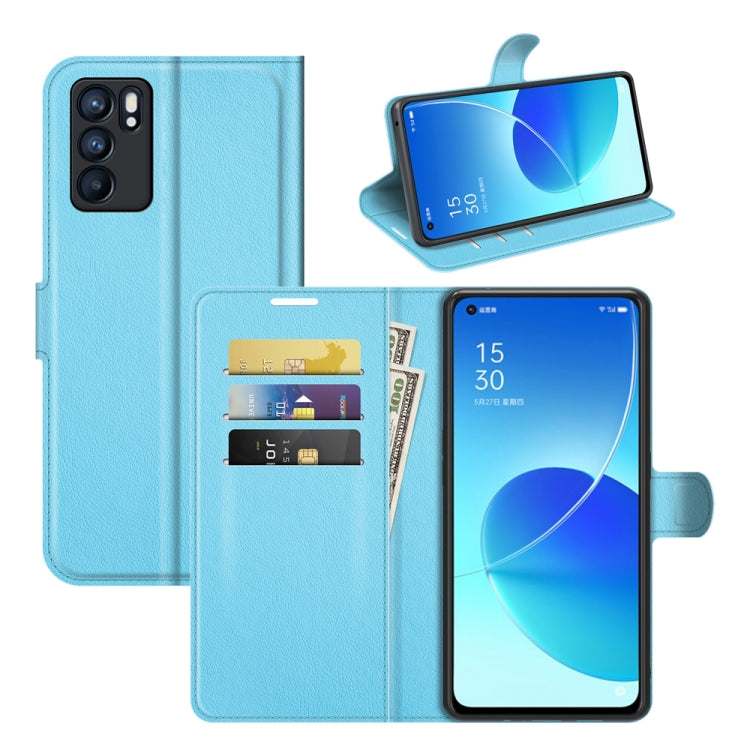 Per OPPO Reno6 5G Litchi Texture Custodia protettiva a vibrazione orizzontale con supporto e slot per schede e portafoglio, For OPPO Reno6 5G