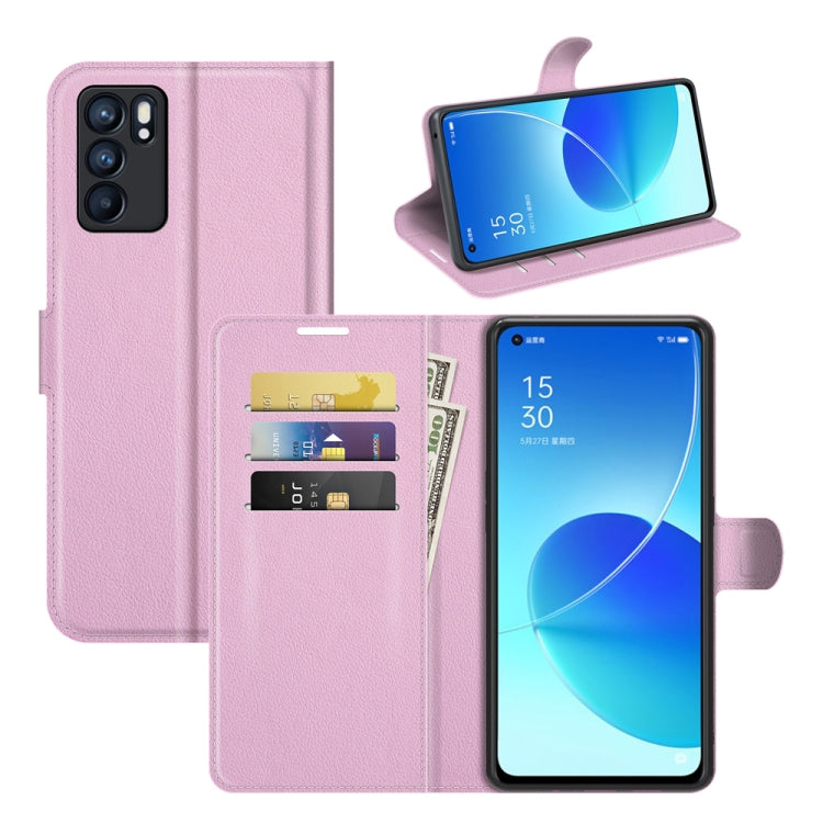 Per OPPO Reno6 5G Litchi Texture Custodia protettiva a vibrazione orizzontale con supporto e slot per schede e portafoglio, For OPPO Reno6 5G