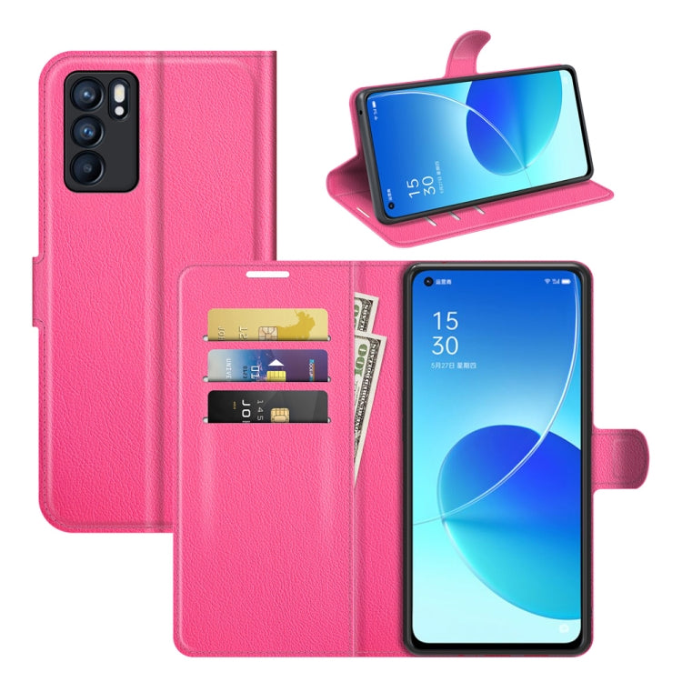 Per OPPO Reno6 5G Litchi Texture Custodia protettiva a vibrazione orizzontale con supporto e slot per schede e portafoglio, For OPPO Reno6 5G