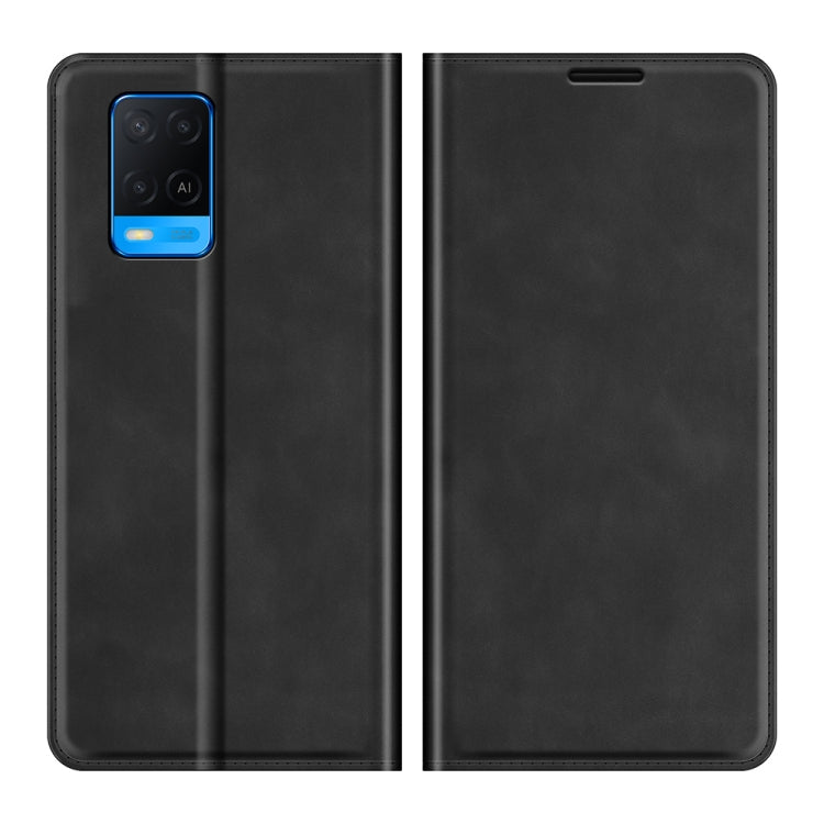 Per OPPO A54 4G Custodia in pelle con ventosa magnetica per affari retro-pelle con supporto e slot per schede e portafoglio, For OPPO A54 4G