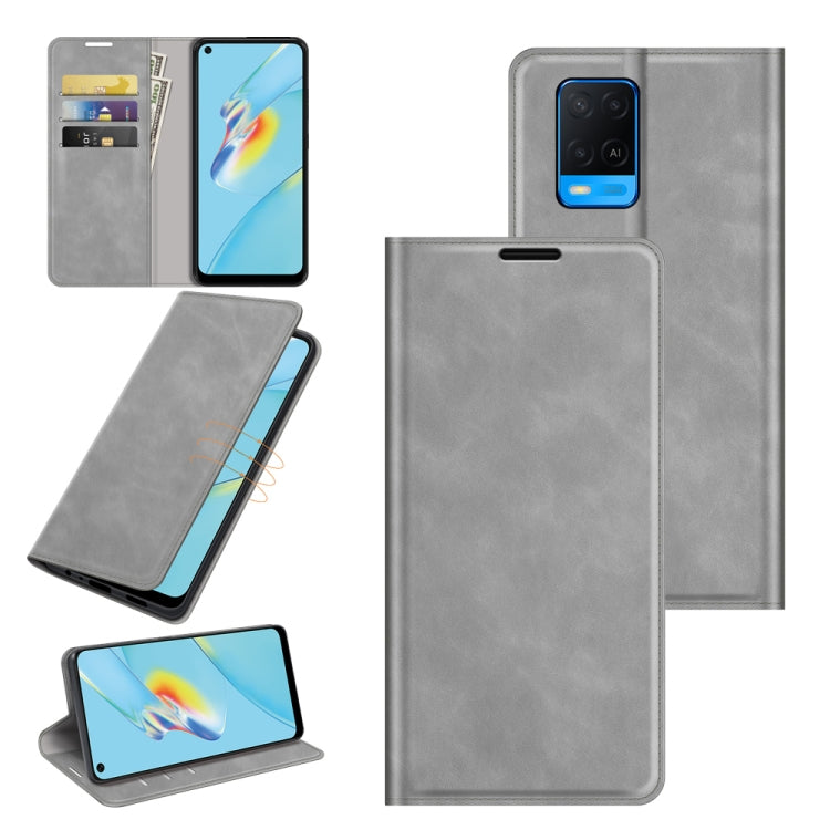 Per OPPO A54 4G Custodia in pelle con ventosa magnetica per affari retro-pelle con supporto e slot per schede e portafoglio, For OPPO A54 4G