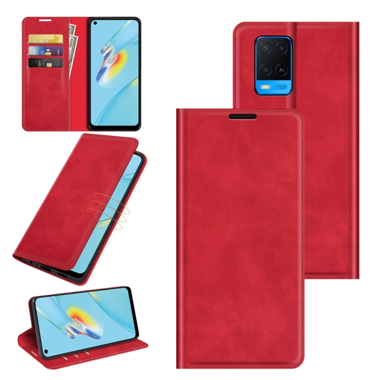 Per OPPO A54 4G Custodia in pelle con ventosa magnetica per affari retro-pelle con supporto e slot per schede e portafoglio, For OPPO A54 4G