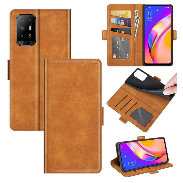 Per OPPO A94 5G / F19 Pro + 5G / Reno5 Z Custodia in pelle a vibrazione orizzontale con fibbia magnetica a doppio lato con supporto e slot per schede e portafoglio