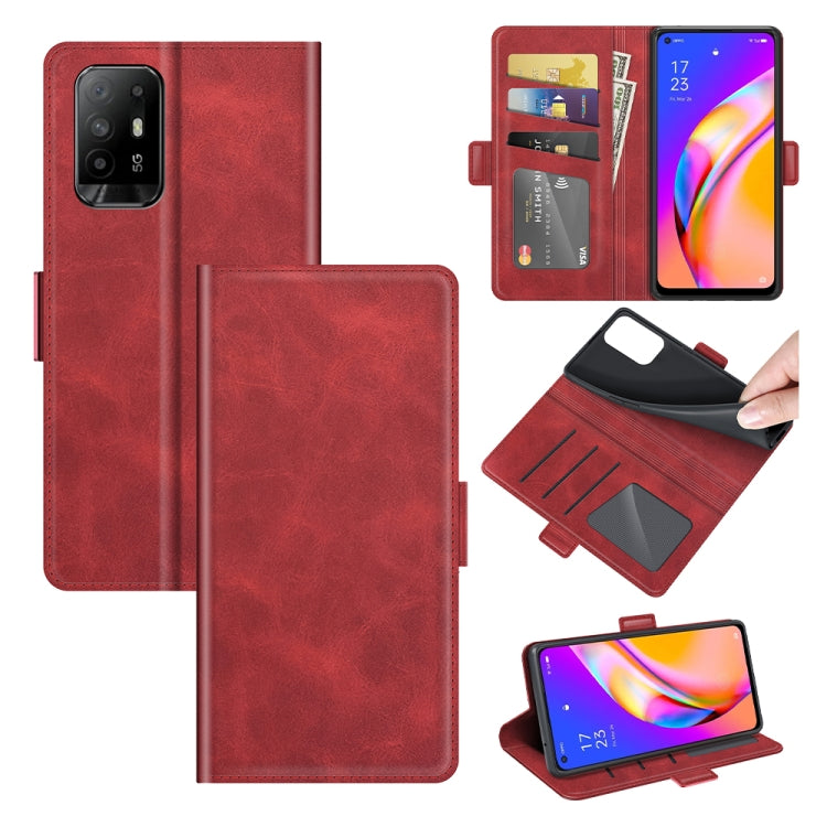 Per OPPO A94 5G / F19 Pro + 5G / Reno5 Z Custodia in pelle a vibrazione orizzontale con fibbia magnetica a doppio lato con supporto e slot per schede e portafoglio