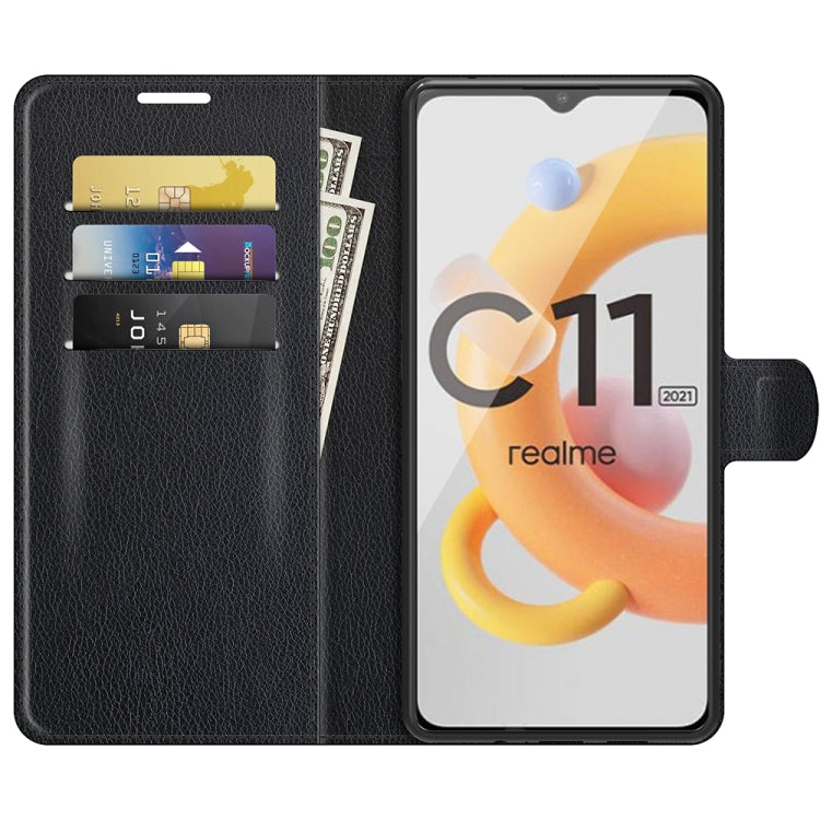 Per OPPO Realme C11 2021 Litchi Texture Custodia protettiva a vibrazione orizzontale con supporto e slot per schede e portafoglio, For OPPO Realme C11 2021