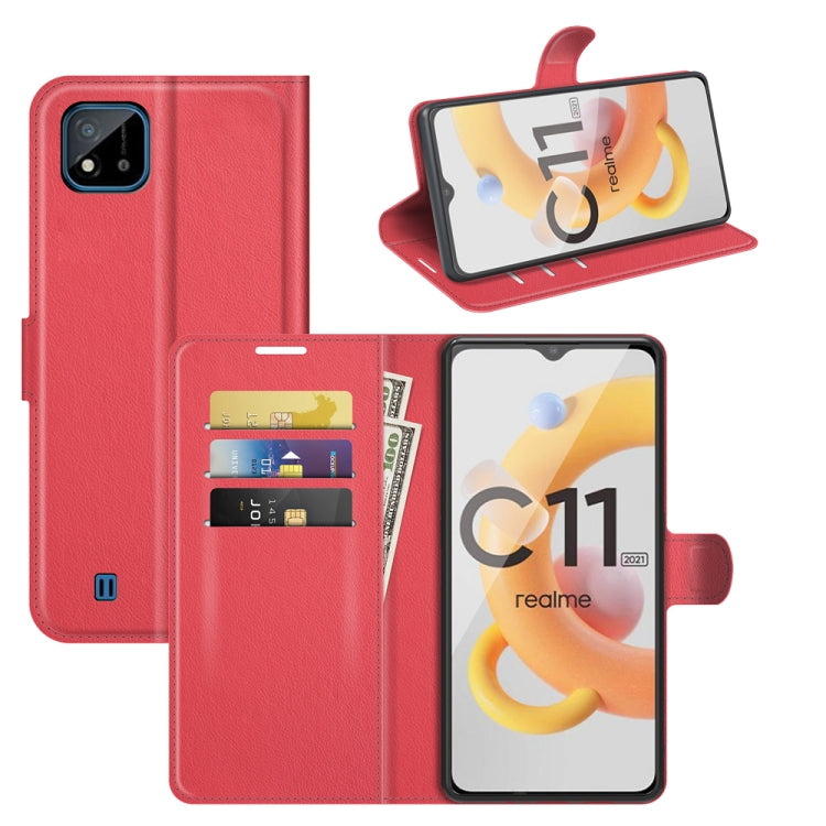 Per OPPO Realme C11 2021 Litchi Texture Custodia protettiva a vibrazione orizzontale con supporto e slot per schede e portafoglio, For OPPO Realme C11 2021