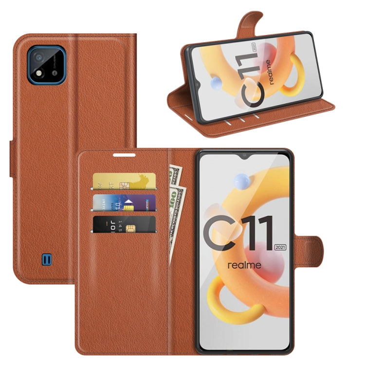 Per OPPO Realme C11 2021 Litchi Texture Custodia protettiva a vibrazione orizzontale con supporto e slot per schede e portafoglio, For OPPO Realme C11 2021