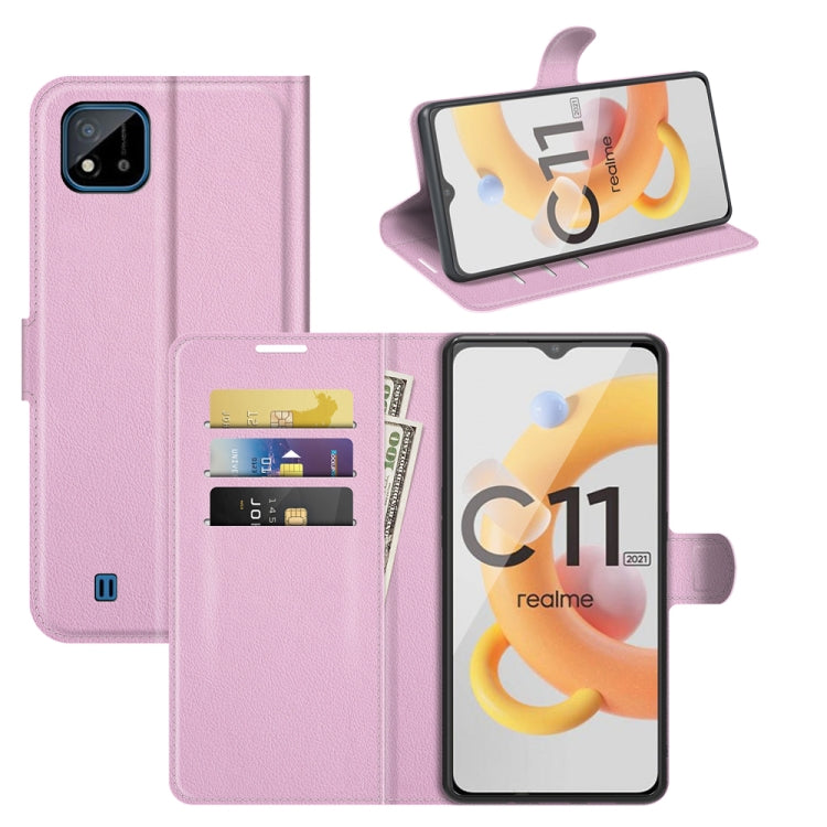 Per OPPO Realme C11 2021 Litchi Texture Custodia protettiva a vibrazione orizzontale con supporto e slot per schede e portafoglio, For OPPO Realme C11 2021