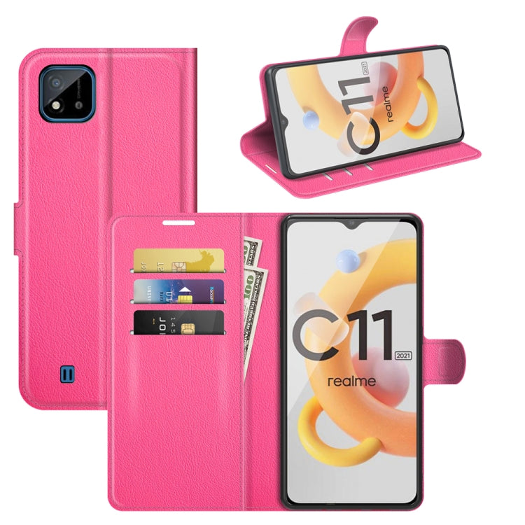 Per OPPO Realme C11 2021 Litchi Texture Custodia protettiva a vibrazione orizzontale con supporto e slot per schede e portafoglio, For OPPO Realme C11 2021