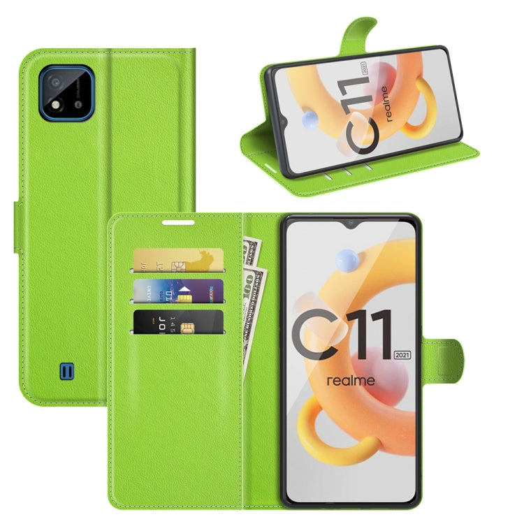 Per OPPO Realme C11 2021 Litchi Texture Custodia protettiva a vibrazione orizzontale con supporto e slot per schede e portafoglio, For OPPO Realme C11 2021