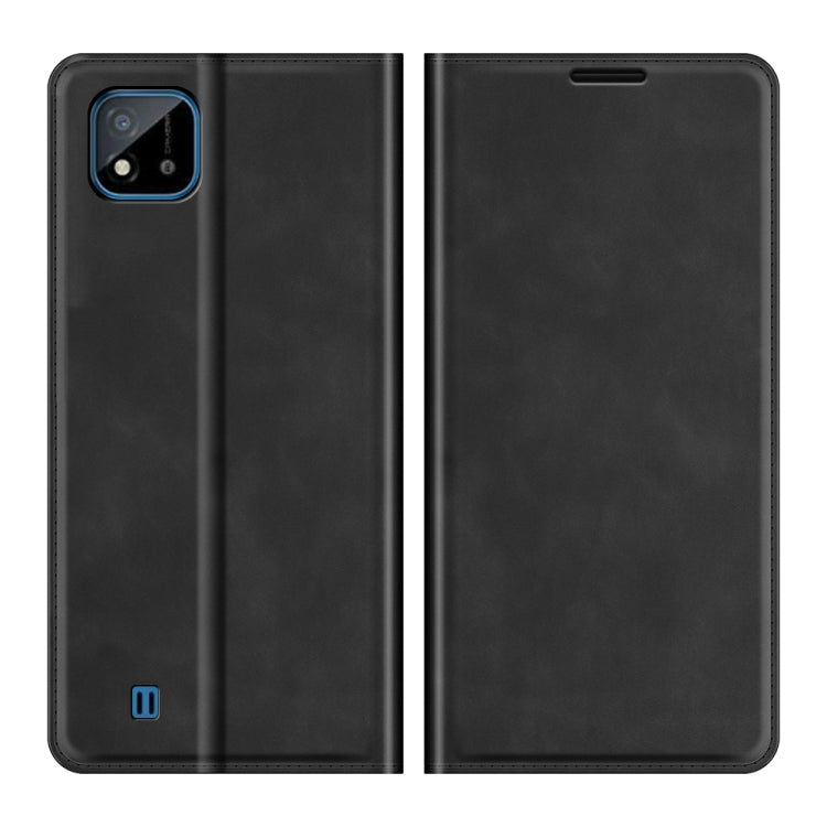 Per OPPO Realme C11 2021 Custodia in pelle con ventosa magnetica per affari retro-pelle con supporto e slot per carte e portafoglio