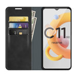 Per OPPO Realme C11 2021 Custodia in pelle con ventosa magnetica per affari retro-pelle con supporto e slot per carte e portafoglio