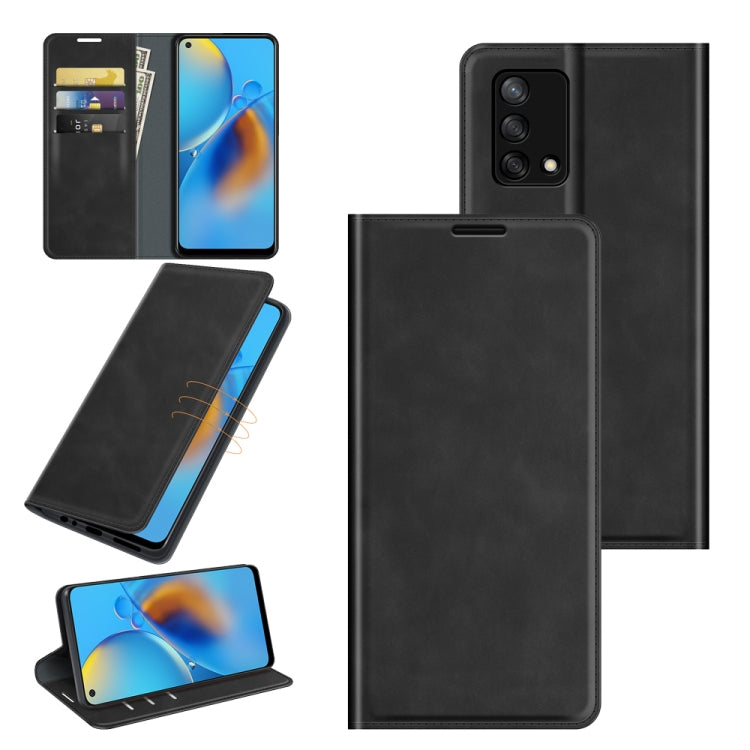 Per OPPO F19 / A74 4G Custodia in pelle con ventosa magnetica per affari retro-pelle con supporto e slot per schede e portafoglio