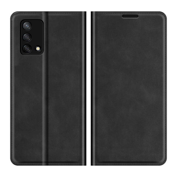 Per OPPO F19 / A74 4G Custodia in pelle con ventosa magnetica per affari retro-pelle con supporto e slot per schede e portafoglio