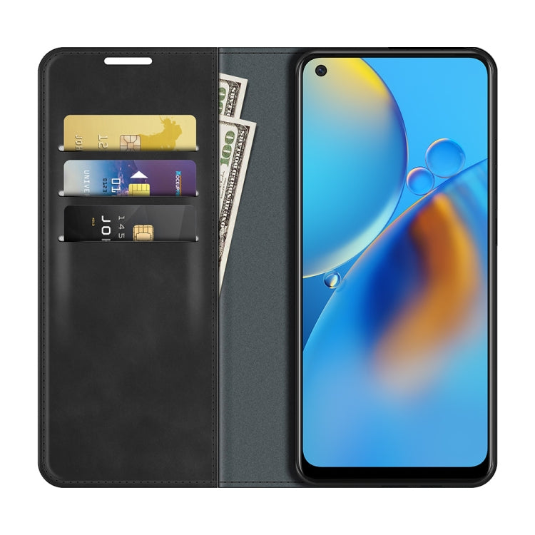Per OPPO F19 / A74 4G Custodia in pelle con ventosa magnetica per affari retro-pelle con supporto e slot per schede e portafoglio