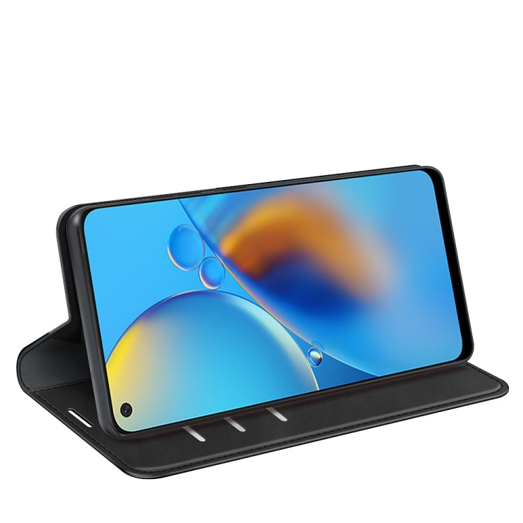 Per OPPO F19 / A74 4G Custodia in pelle con ventosa magnetica per affari retro-pelle con supporto e slot per schede e portafoglio