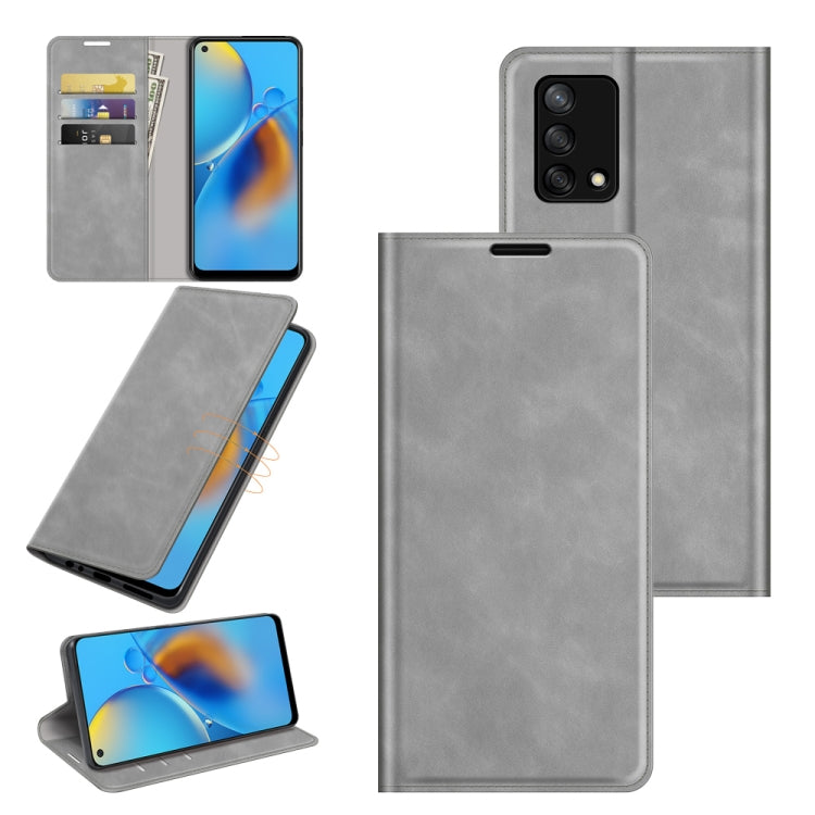 Per OPPO F19 / A74 4G Custodia in pelle con ventosa magnetica per affari retro-pelle con supporto e slot per schede e portafoglio