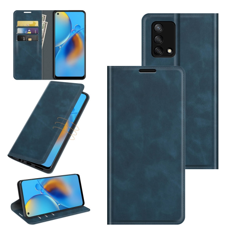 Per OPPO F19 / A74 4G Custodia in pelle con ventosa magnetica per affari retro-pelle con supporto e slot per schede e portafoglio