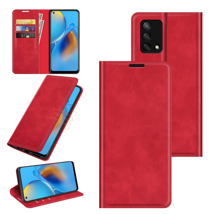 Per OPPO F19 / A74 4G Custodia in pelle con ventosa magnetica per affari retro-pelle con supporto e slot per schede e portafoglio