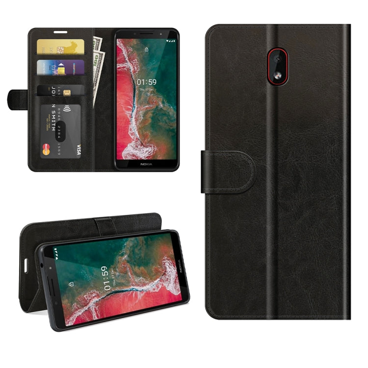 Per Nokia C1 Plus R64 Texture Custodia protettiva a vibrazione orizzontale singola con supporto e slot per schede e portafoglio e cornice per foto
