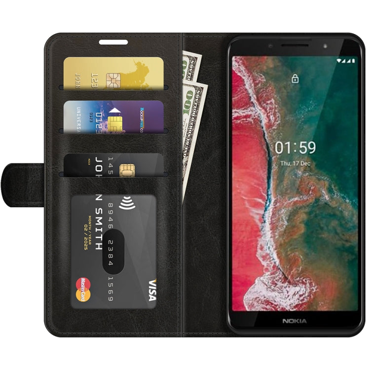 Per Nokia C1 Plus R64 Texture Custodia protettiva a vibrazione orizzontale singola con supporto e slot per schede e portafoglio e cornice per foto