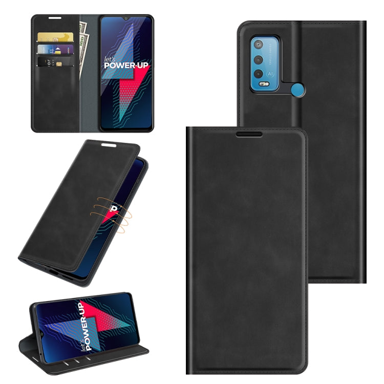Per wiko Power U30 Custodia in pelle con ventosa magnetica per affari retro-pelle con supporto, slot per schede e portafoglio, For wiko Power U30