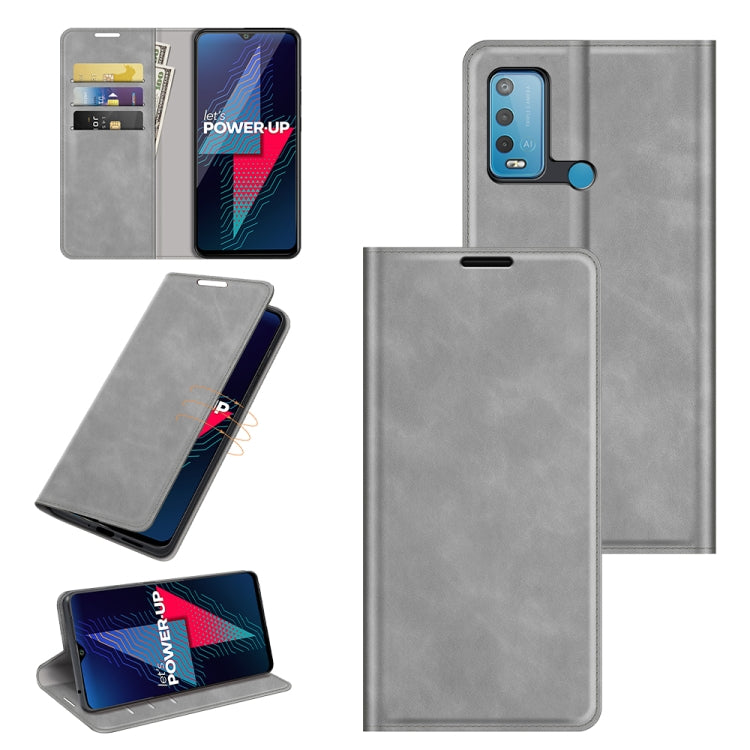 Per wiko Power U30 Custodia in pelle con ventosa magnetica per affari retro-pelle con supporto, slot per schede e portafoglio, For wiko Power U30