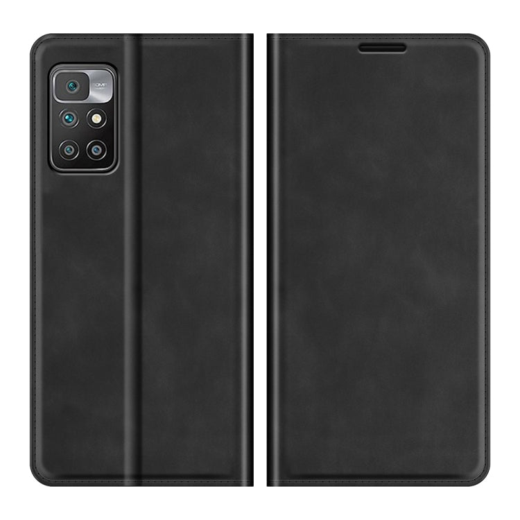 Per Xiaomi Redmi 10 Custodia in pelle con ventosa magnetica per affari retro-pelle con supporto e slot per schede e portafoglio, For Xiaomi Redmi 10
