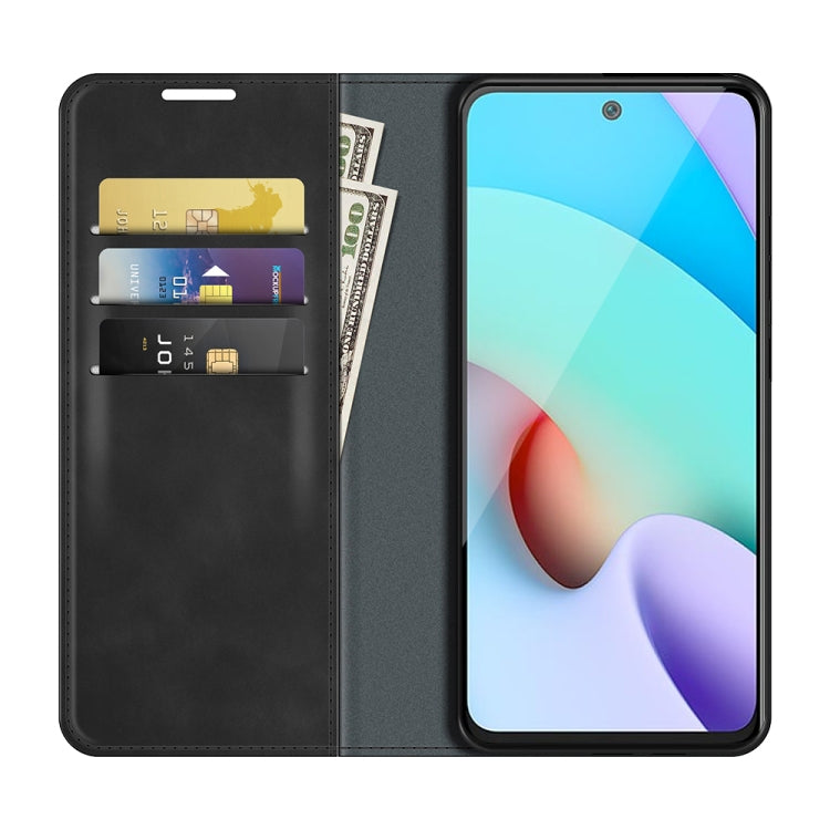 Per Xiaomi Redmi 10 Custodia in pelle con ventosa magnetica per affari retro-pelle con supporto e slot per schede e portafoglio, For Xiaomi Redmi 10