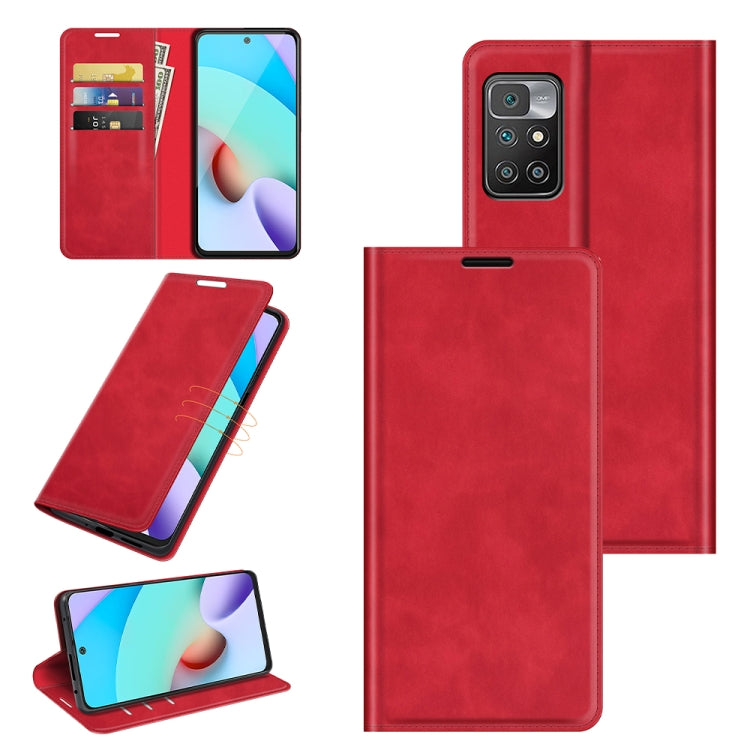 Per Xiaomi Redmi 10 Custodia in pelle con ventosa magnetica per affari retro-pelle con supporto e slot per schede e portafoglio, For Xiaomi Redmi 10