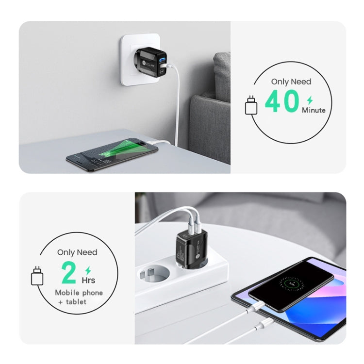 Caricabatterie rapido PD25W USB-C doppia porta con cavo