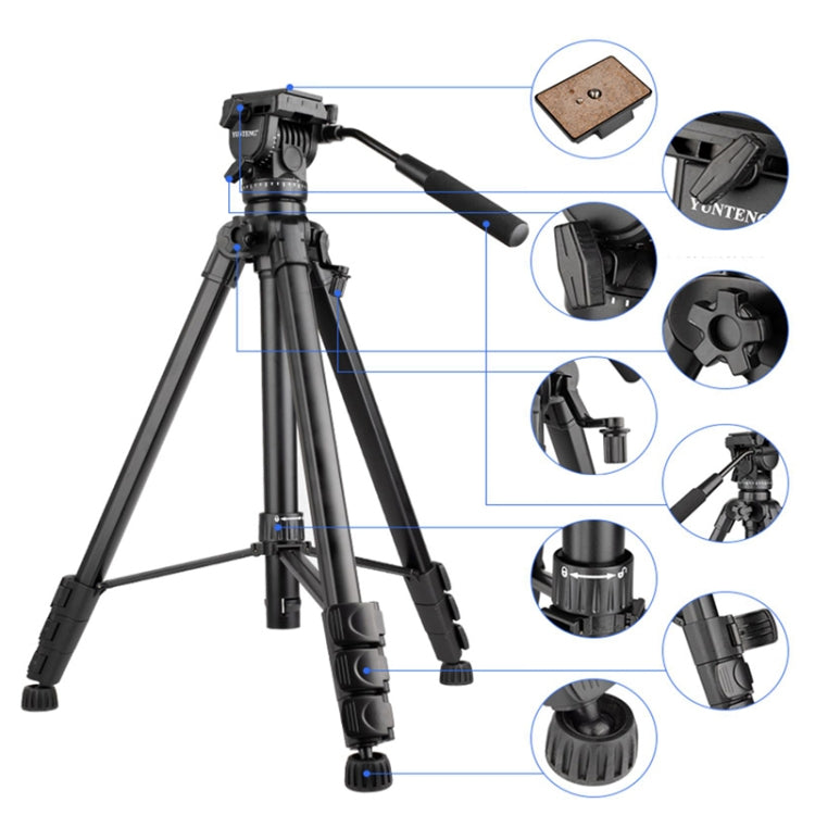 YUNTENG VCT-999 Supporto per treppiede in alluminio da 2 m con testa di smorzamento della resistenza del fluido, VCT-999