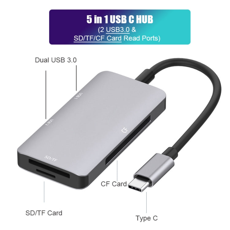 Adattatore HUB 5 in 1 con doppie porte USB 3.0 e lettore schede