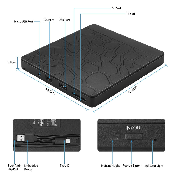 Unità DVD esterna masterizzatore CD DVD USB 3.0 con slot SD