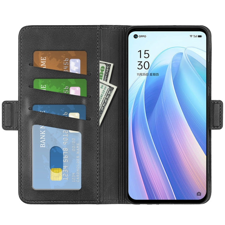 Per OPPO Reno7 5G Custodia in pelle a vibrazione orizzontale con fibbia magnetica a doppio lato con supporto e slot per carte e portafoglio, For OPPO Reno7 5G