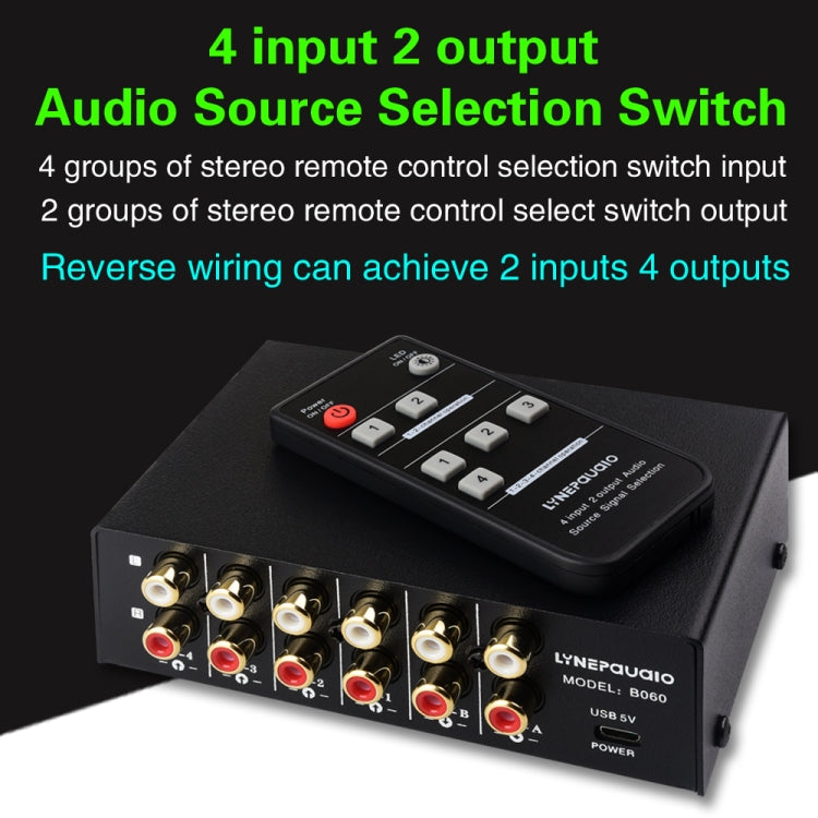 Commutatore audio RCA stereo 4 ingressi e 2 uscite con telecomando - immagine 2