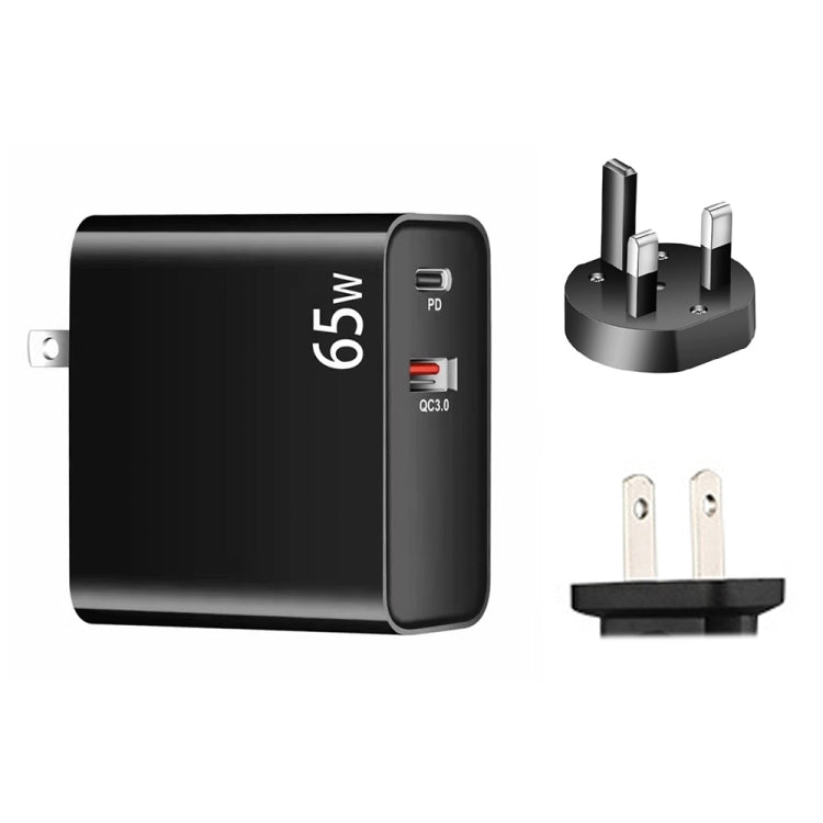 PD-65W USB-C / Tipo-C + QC3.0 Adattatore di ricarica per laptop USB, spina UK / spina USA, UK Plug / US Plug