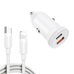 Caricabatteria auto USB-C 25W con cavo dati 8 pin 1m