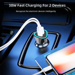 Caricatore auto 38W USB-C PD 20W + QC3.0 con cavo Micro USB 1 m