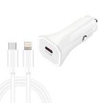 Caricabatteria auto USB-C PD20W con cavo Type-C a 8 pin