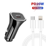 Caricabatteria auto USB-C PD20W con cavo Type-C a 8 pin