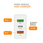 Caricabatterie 45W PD + 2 porte USB QC3.0 con cavo Micro USB