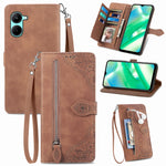 Per Realme C33 custodia in pelle con cerniera fiore in rilievo, For Realme C33