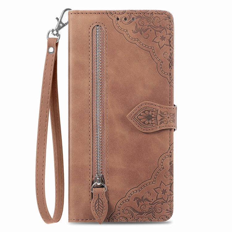 Per Realme C33 custodia in pelle con cerniera fiore in rilievo, For Realme C33