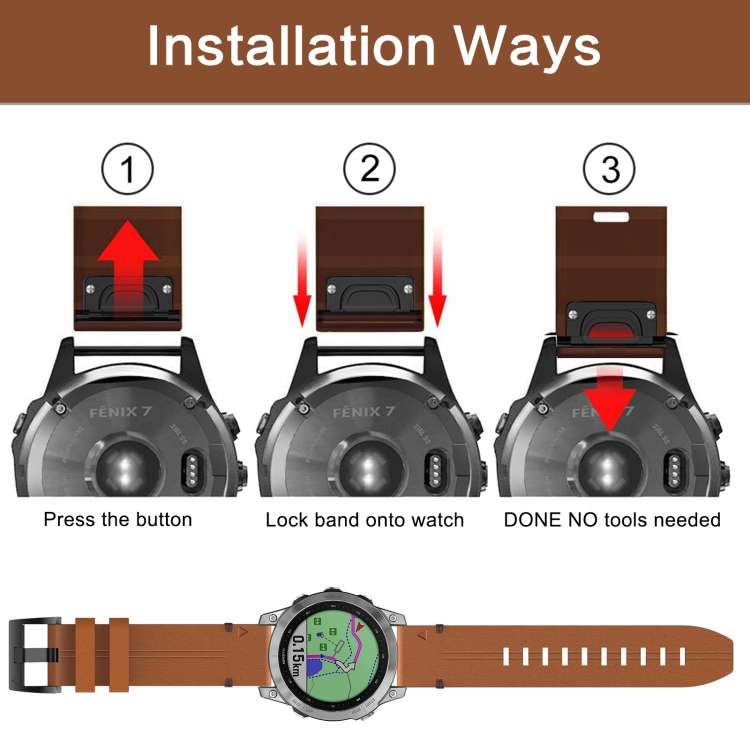 Cinturino QuickFit 22mm in Pelle per Garmin Fenix 7 Solar Marrone