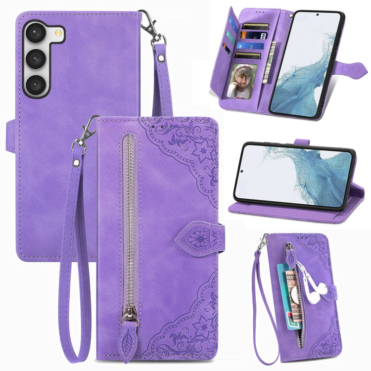 Custodia portafoglio in pelle con cerniera per Samsung Galaxy S23