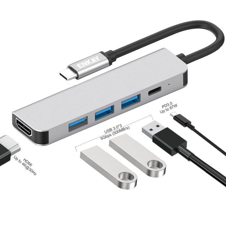 ENKAY Hub Type-C 5 in 1 con HDMI 4K e USB 3.0